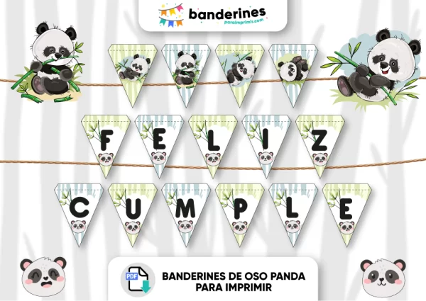 Banderines de oso panda para imprimir