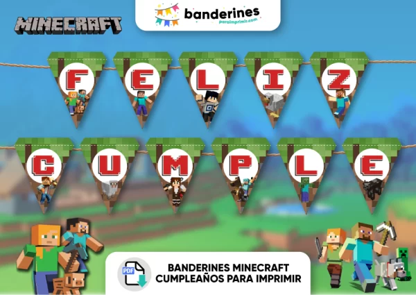 Banderines minecraft cumpleaños para imprimir